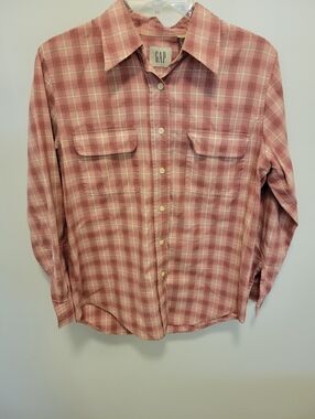 GAP Womens Pink Plaid Button-Up Shirt